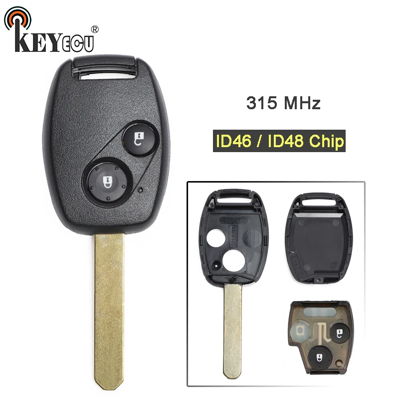 KEYECU 10x315 МГц ID46/ ID48 чип замена 2 кнопки дистанционного ключа Fob для Honda Accord Fit Civic 2005