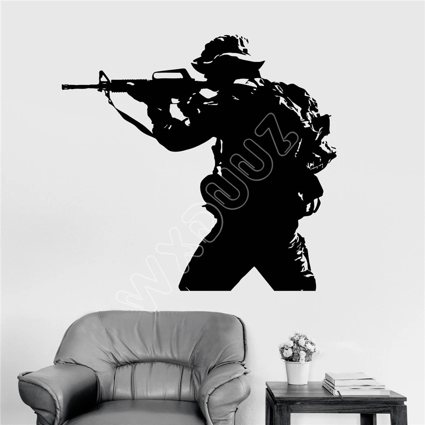 Настенный Стикеры s wxduuz виниловые наклейки на стены солдат оружие в Военном Стиле войны наклейки на стену плакат Стикеры домашний декор современного дизайна B191