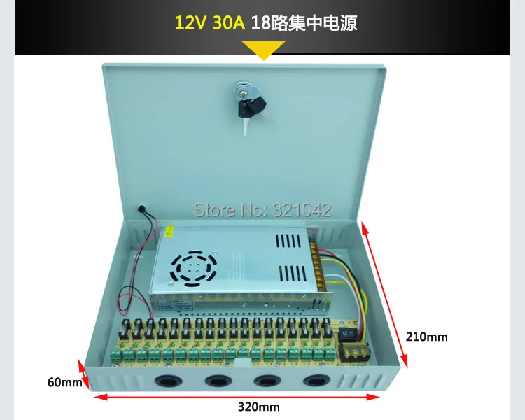 

18CH DC12V 30A 360W Switching Power Supply Box / Monitor Power Supply AC 100-240V For 18 Ports CCTV Cameras or led strip light