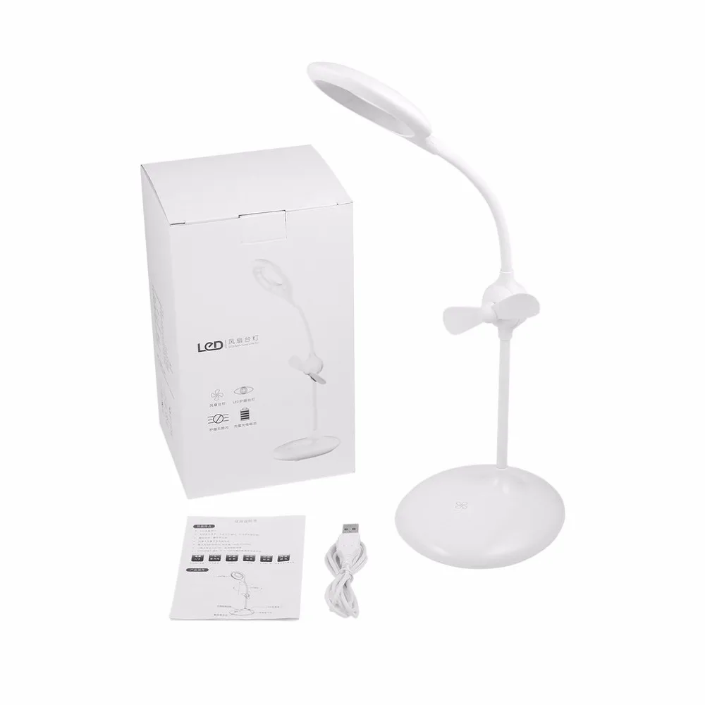 

Touch Switch High Brightness Built-in Rechargeable Battery Eye-protection 360 Rotating Lighting LED Table Lamp With Fan