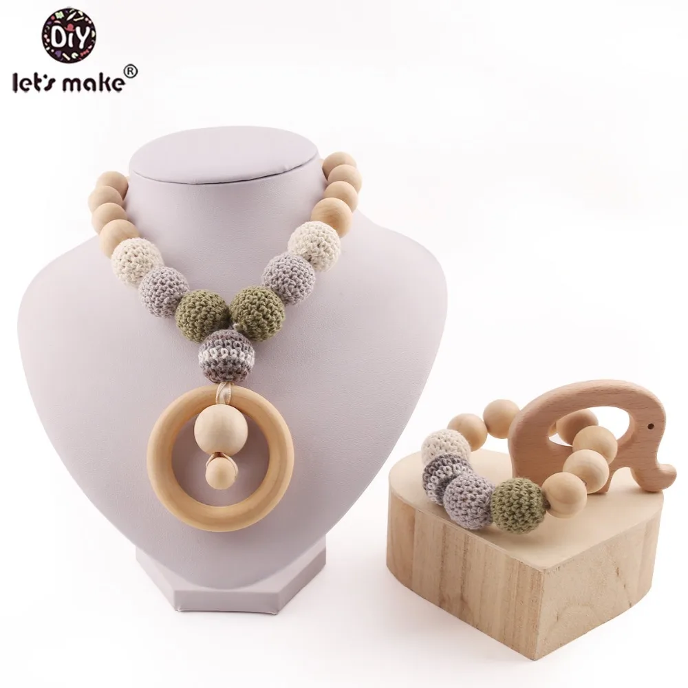 

Let's Make Baby Teether 1set/2pc Crochet Beads Wood Elephant Ring BPA Free Wooden Teether Teething Toys Baby Products Nuser Gift