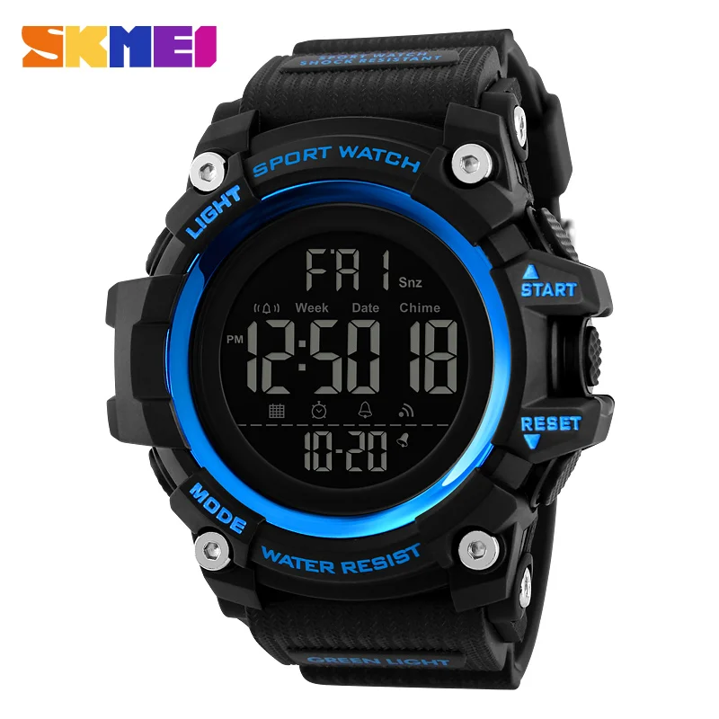 SKMEI мужские спортивные часы хронограф модные часы для мужчин Топ водонепроницаемые часы для обратного отсчета времени цифровые наручные часы Relogio Masculino1384 - Цвет: Синий