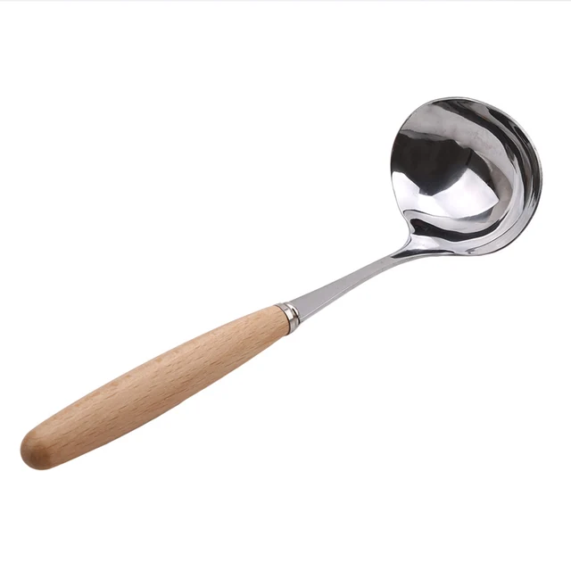 Stainless Steel Korean Style Wooden Handle Big Round Spoon Spoon For