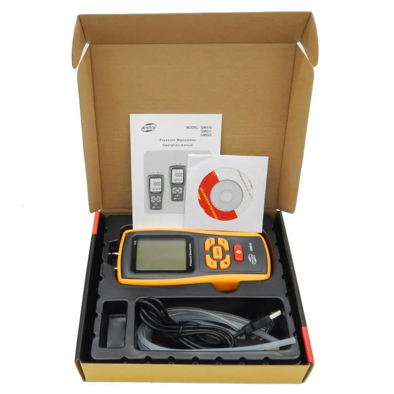 Benetech Digital LCD display GM520 Pressure manometer high accuracy +/-0.3% FSO(25degree)  pressure manometer