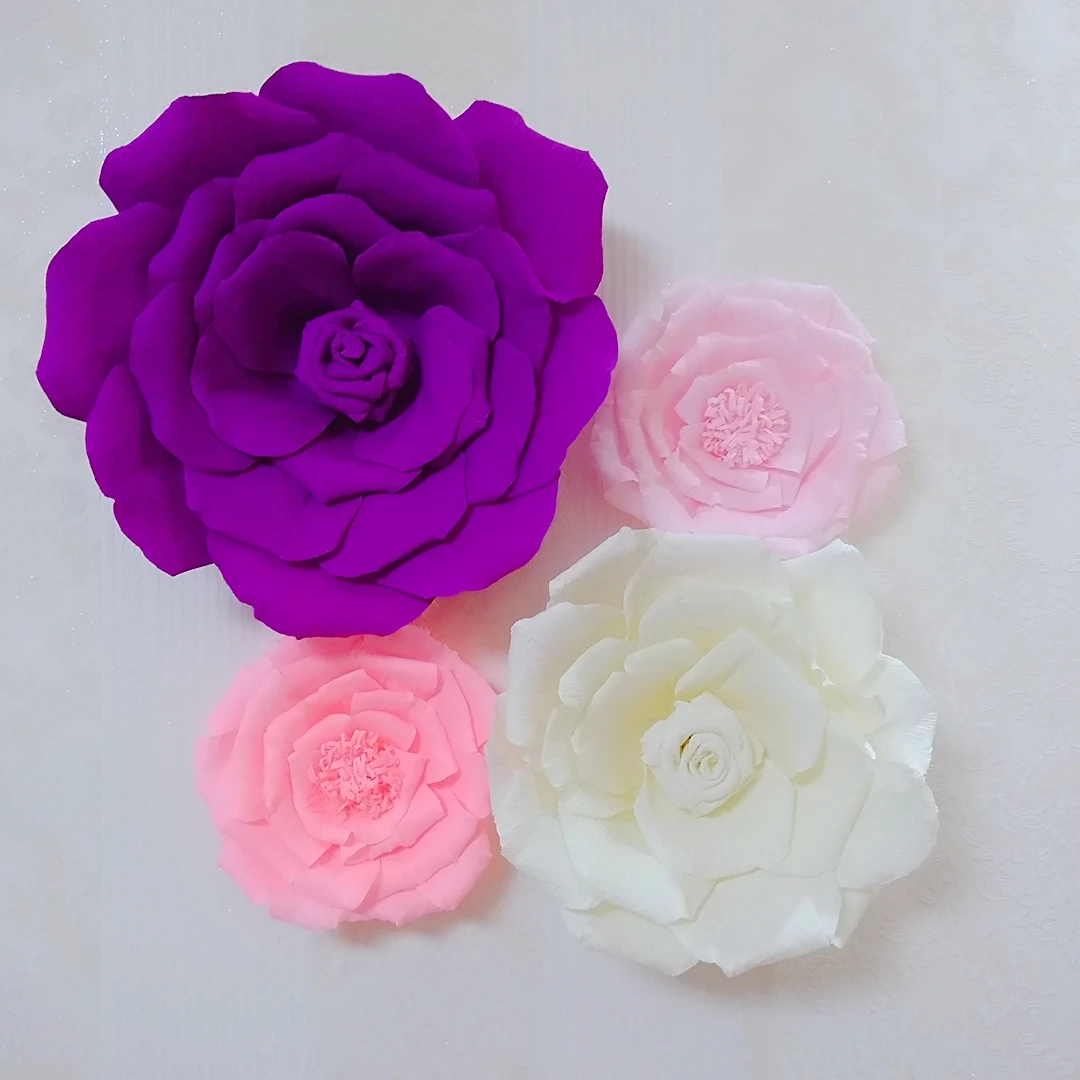 4 Piece Assorted Crepe Paper Flower Set Gallery Wall Decor Nursery