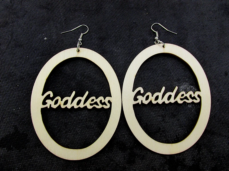 Unfinished Goddess Word Wood Earringsin Hoop Earrings from Jewelry