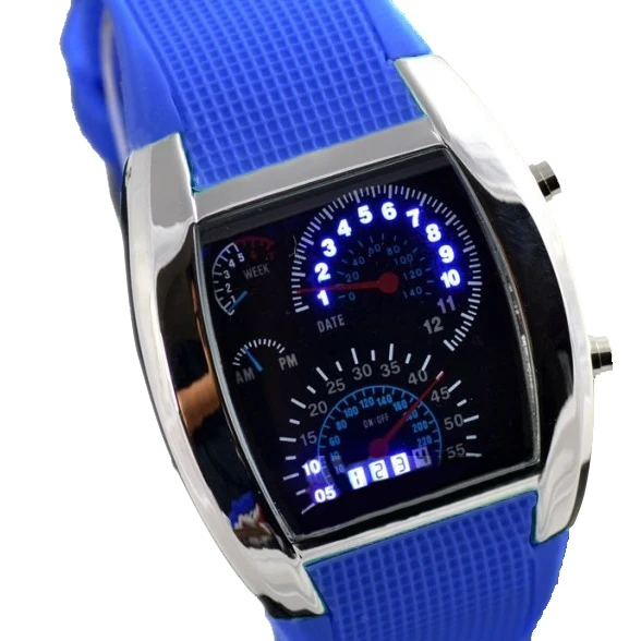 Men Military LED Backlight Digital Quartz Wristwatch Sports Watch Rubber Band Adjustable Brightness NR-shipping - Название цвета: Фиолетовый