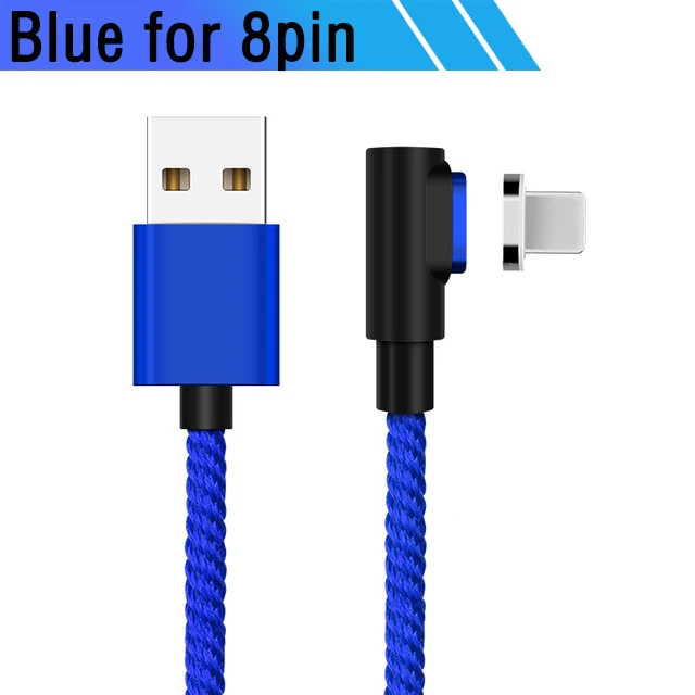 90 градусов Магнитный Micro Usb зарядный провод шнур для игр Usbc Магнитный кабель для huawei P30 P20 Pro Xiaomi Redmi 8 8A Tipo C - Цвет: Blue for 8pin