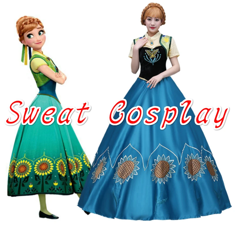 High Quality Princess Anna Dress Top Embroidery Anna Costume Dress Halloween Costumes For Adult 