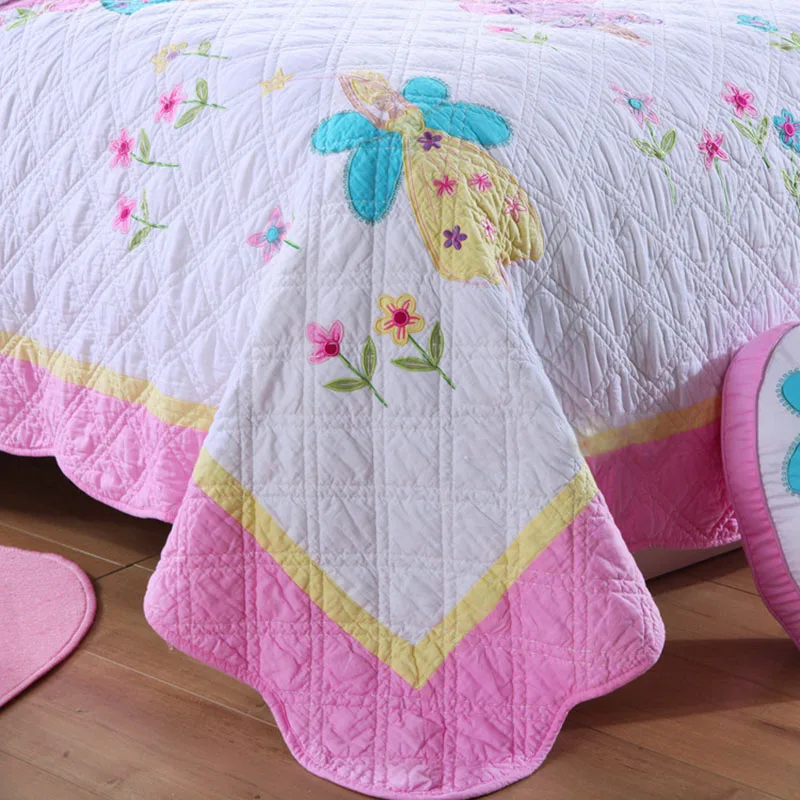 Детское одеяло, комплект из 2 предметов, ручные Аппликации, покрывало, аппликация, хлопковые стеганые одеяла, розовое покрывало принцессы, двойной размер, постельное белье для девочек