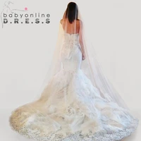 Romantic Limited Hot Sale Ivory Lace Edge Long Cathedral Wedding Veils 2015 Veu De Noiva Longo Bridal Wedding Dress Veil