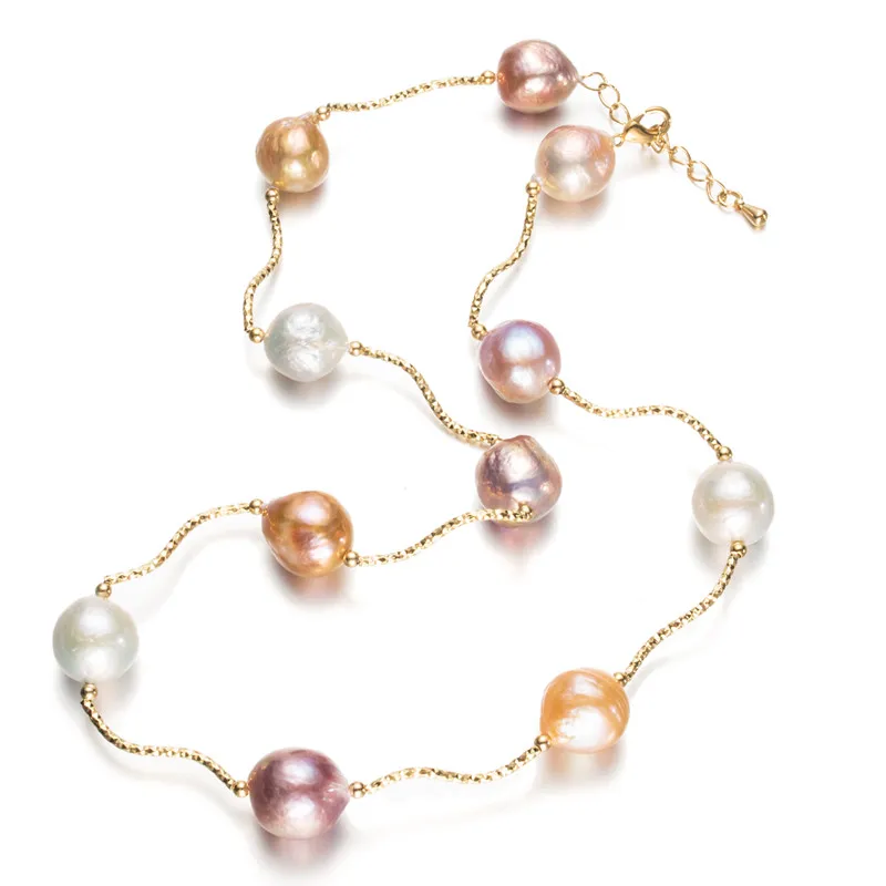 

new 18" 12mm AA edison baroque mixed color real natural pearl necklace
