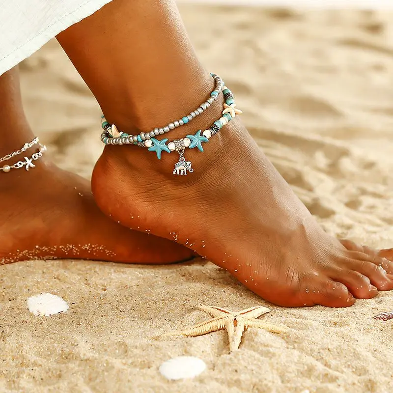 Женские браслеты для щиколотки ракушка морская черепаха слон пляжный стиль браслет на ногу хороший подарок для друзей туризма - Окраска металла: ns30