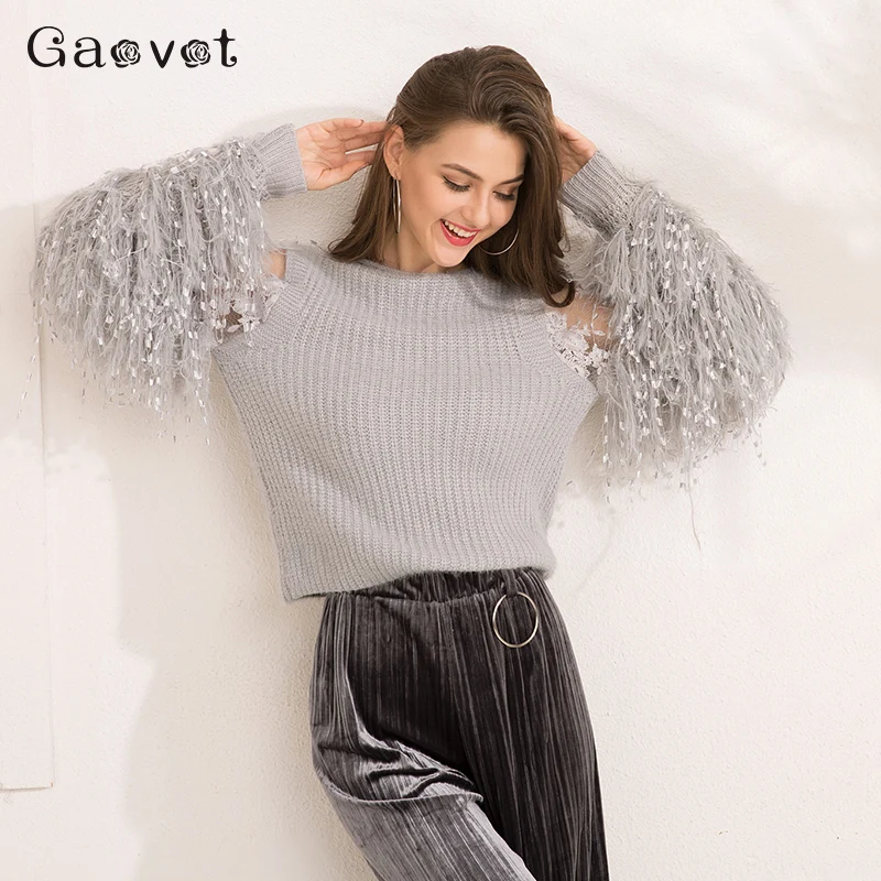 Gracegirl 2017 Autumn Women Sweaters Series Winter Lace Patchwork Fashion Jumper For Woman Lantern Full Sleeve Sweater SA171008 | Женская