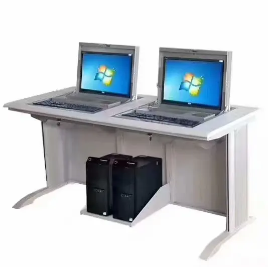 Flip Top Student Computer Desk With 22 Inch Monitor Security Box