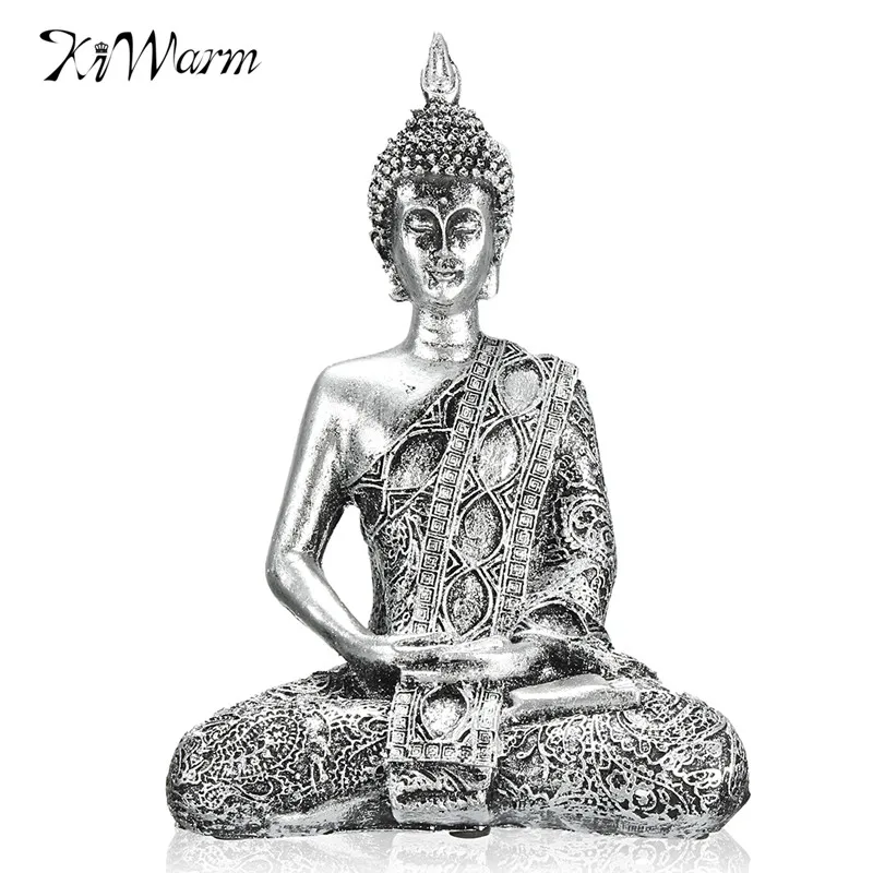 

Kiwarm New 17cm Buddha Sitting Meditation Thailand Feng Shui Sculpture Buddhism Statue Budda Happiness for Home Ornaments Gifts