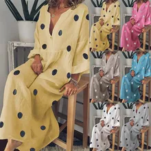 Свободное пляжное платье, туника, макси платье, женское, длинное, в горошек, с принтом, купальник, рукав, бикини, накидка, кафтан, сарафан, Vestidos de festa