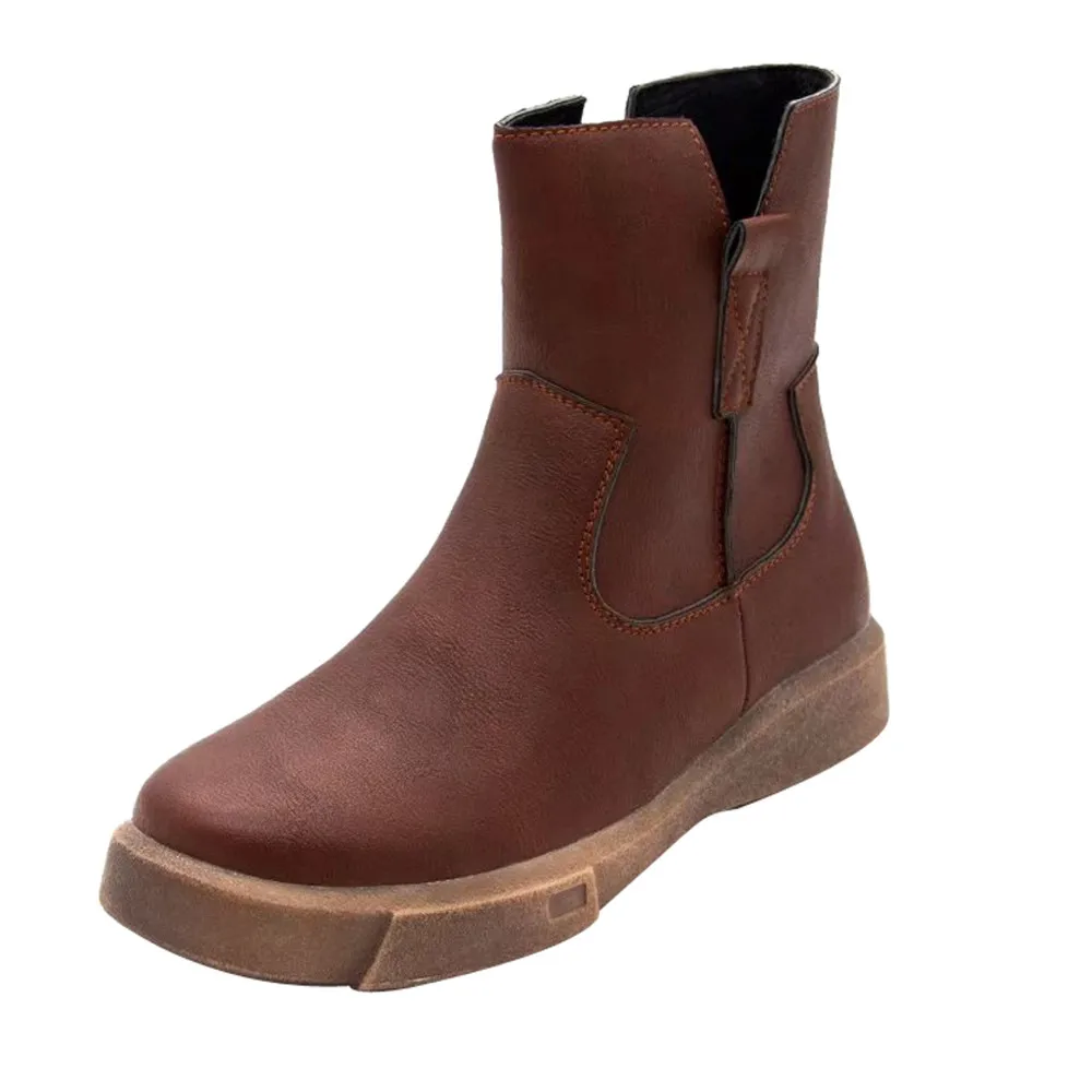 

Women Leather Boots Flat Low Zipper Middle Tube Boots Casual Shoes Martin Boots Ankle Boots For Women Thick Heel Slip On Ladies