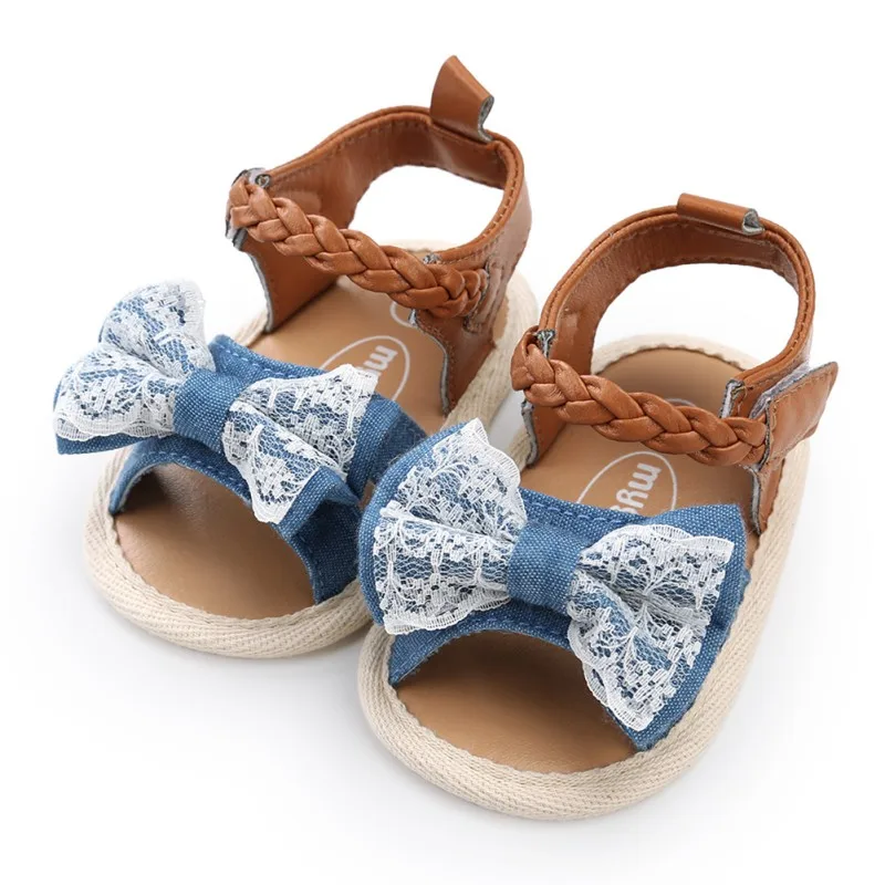 Новые летние модные сандалии фартук для маленькой девочки с бантом из искусственной кожи Повседневное мягкие детские сандалии, обувь - Цвет: Синий