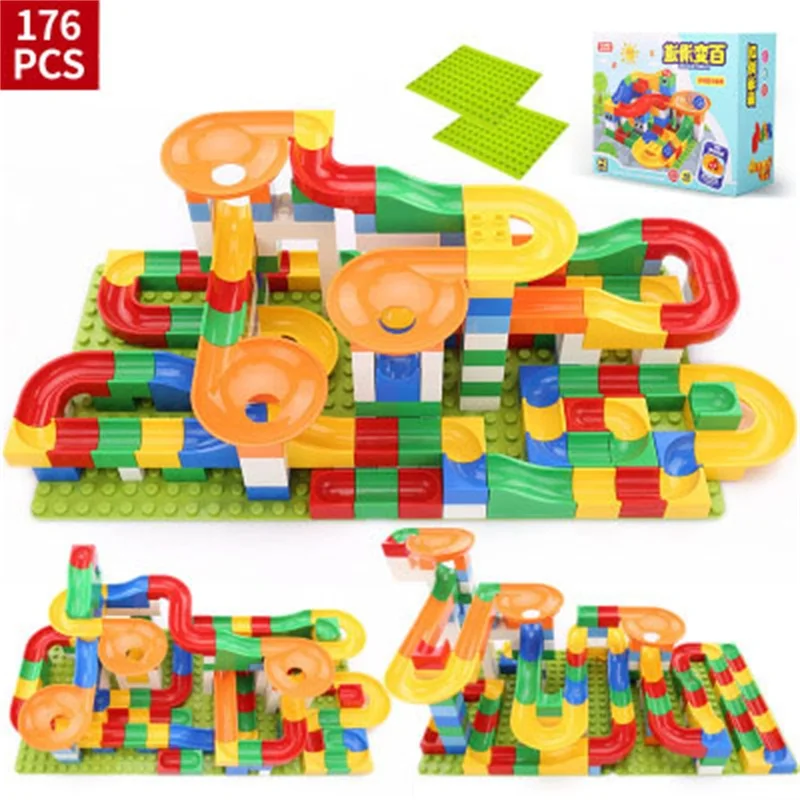 176PCS Building Blocks Marble Run Maze Balls Track Big Size Educational Bricks Compatible With Legoed Preschool 108pcs TOYS