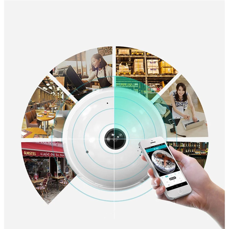 Беспроводная ip камера HD 2.0MP 360 ° лампа рыбий глаз Wi Fi для мобильного телефона