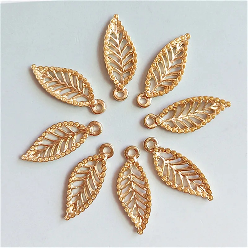 

SEA MEW 40 PCS 26*10mm Fashion Metal Alloy KC Gold Leaves Pendant Connectors Charm For Jewelry Making