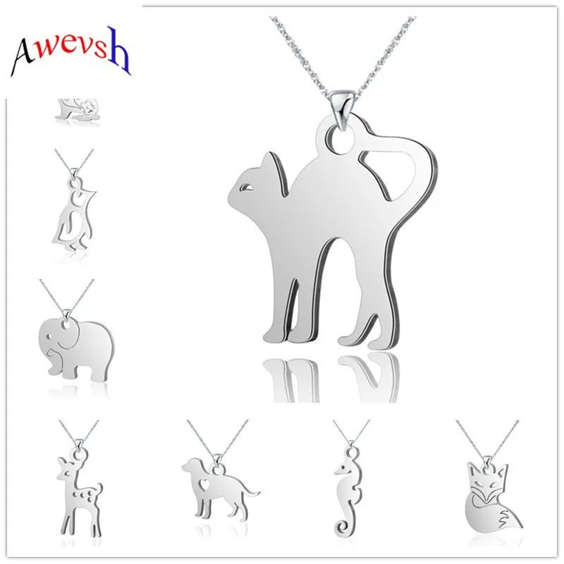 

Awevsh Fashion elegant Animal collar Cat fox rabbit dog Sika deer penguin necklaces Vintage COLLAR PENDANT women friend gift
