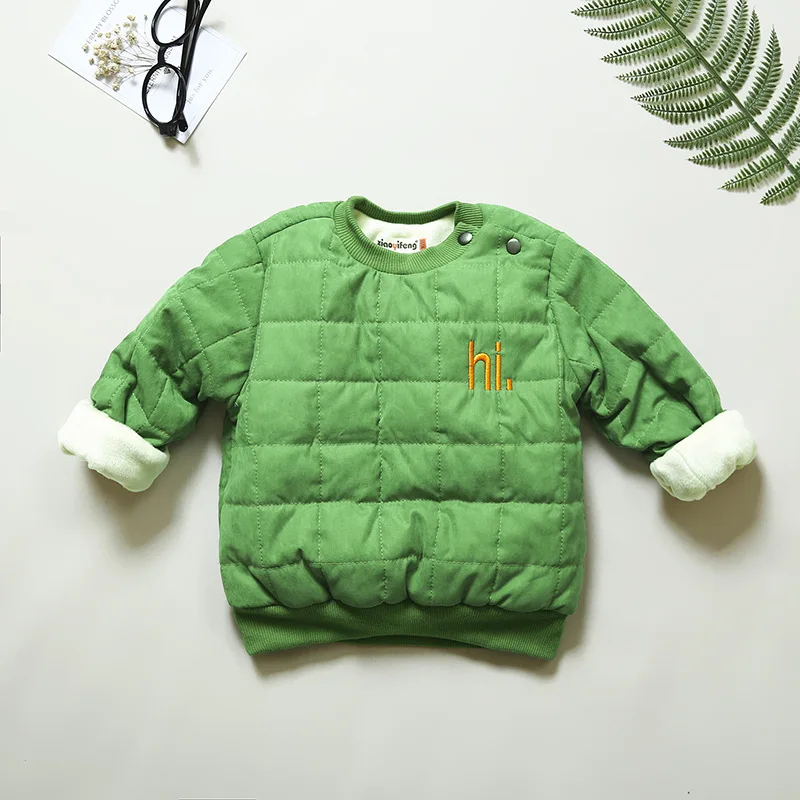 Для новорожденных зимние теплые Толстовка для малышей утепленная хлопковая спортивные толстовки для мальчиков модные хлопковые Бархатные наряды - Цвет: Армейский зеленый