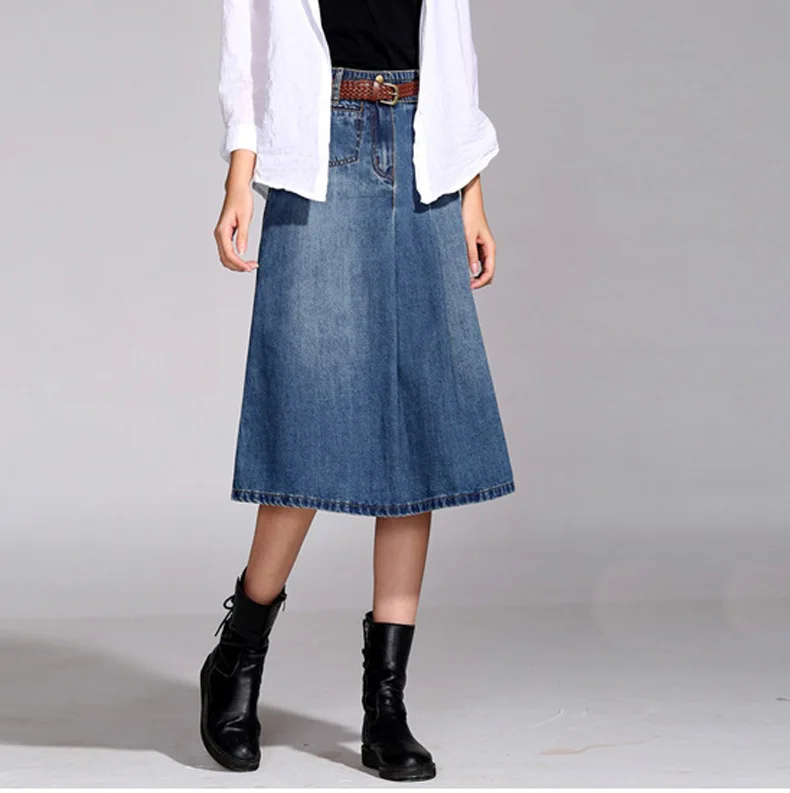 Fall Autumn Winter A Line Long Denim skirt Womens Fashion Skirts Mid