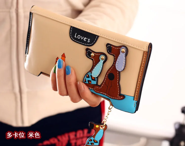 Alibaba supplier wholesale new Korean long wallet women two fold cartoon cute puppy lady wallets