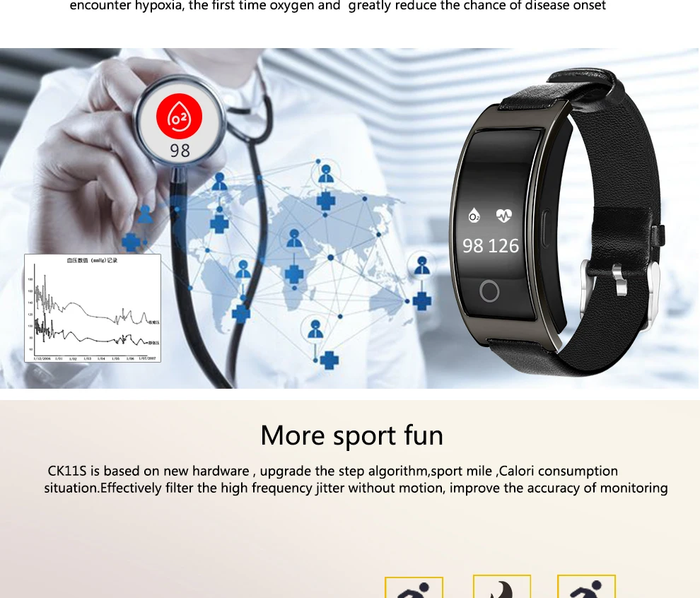 CK11S Wristband Blood Pressure Watch Blood Oxygen Heart Rate Monitor Pedometer IP67 Waterproof marigold 7