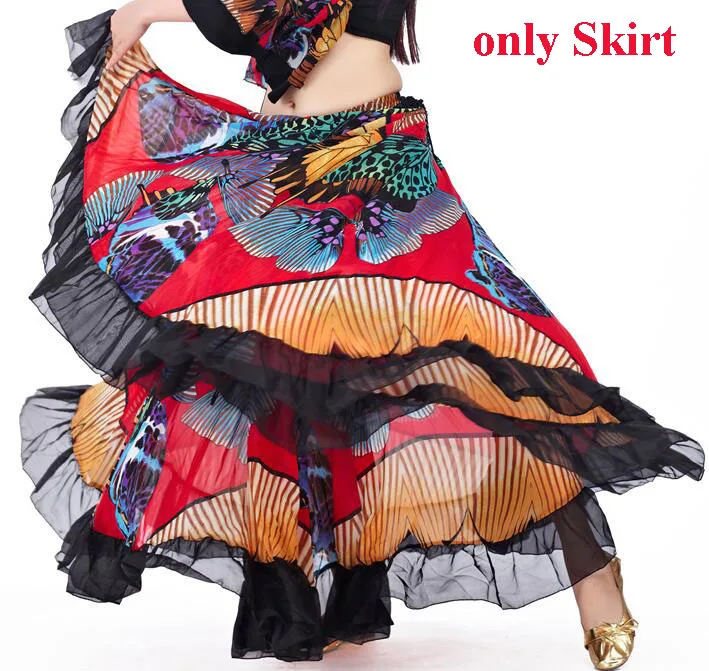 Новые Топы/юбка/Топы+ юбка Цыганский большой цветочный Комплект для танца живота платья красочные танцевальные наряды одежда - Цвет: Skirt 1
