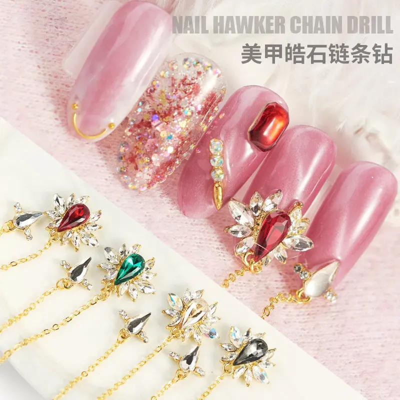 

5pcs/lot big luxury metal Nail art jewelry drop tears Rhinestone Chain nails parts decorations Manicure Nail Accessories
