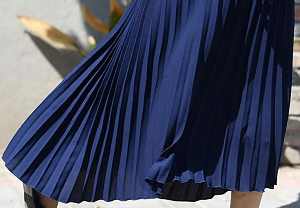Длинная летняя женская однотонная плиссированная элегантная миди юбка макси с эластичной талией faldas mujer moda# N45