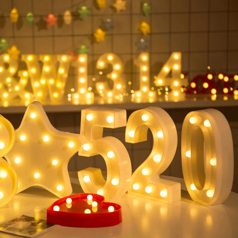 Светодиодный светильник для праздника, 10 цифр, 26 букв, алфавит, батарея, светодиодный светильник, ночник, Романтическая Свадебная вечеринка, Настенный декор, день рождения