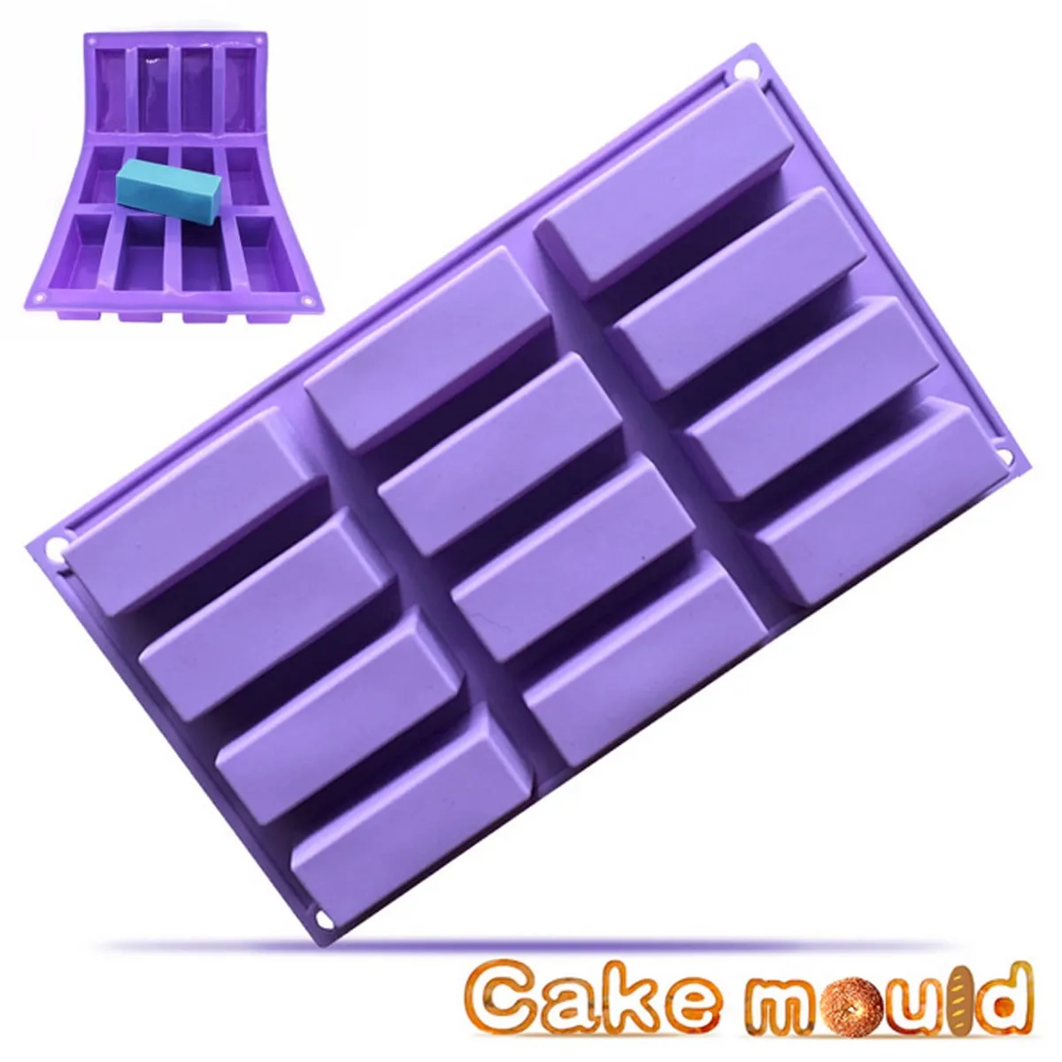 12 Cavity Rectangle Bar Soap Baking Ice Mold Silicone Mould Tray Home Craft SG