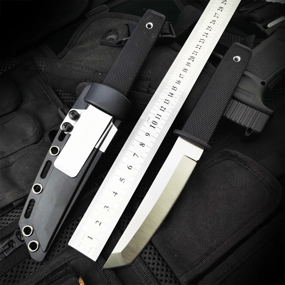 Online ZASSHU Cold Steel Hunting Fixed Blade Knife 440C Stainless Steel Long Kraton Plastic Handle Outdoor Tactical Knife ABS Sheath