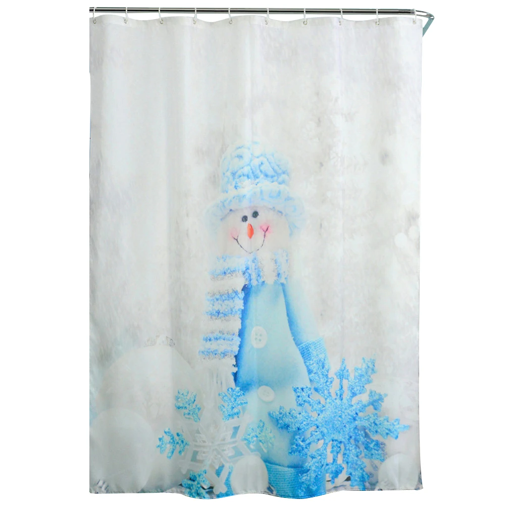 Cute Christmas Design Bathroom Shower Curtains with Hooks Bathroom Accessories Bath Curtain Blue