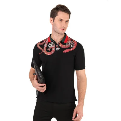 

2019 new men polo shirt animal print lapel Slim business cotton golf casual sports polo hombre camisa short sleeve shirts homme