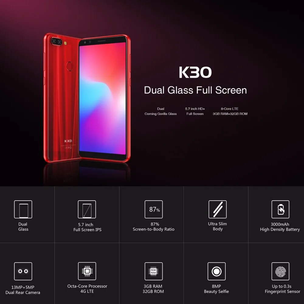 Ken Xin Da KXD K30 Android 8 1 мобильный телефон 5 7 &quot ВЫСОКАЯ ЧЁТКОСТЬ MTK6750 Octa Core 3 Гб