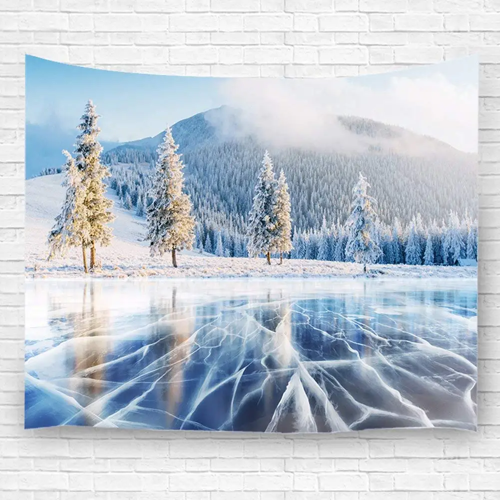 Handmade Tapestry Snowing Forest Decoration Wall Hanging Lightweight Polyester Fabric Decor | Дом и сад
