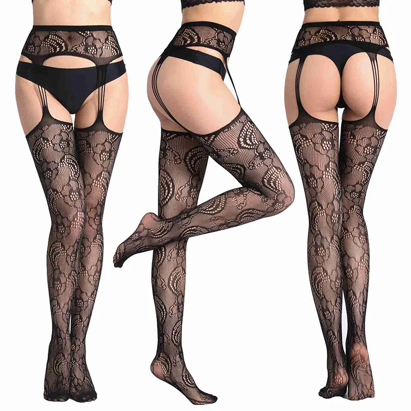 Women Sexy Transparent Slim Fishnet Pantyhose Club Party Net Holes Black Tights Thigh High Stockings Small/Middle/Big Mesh - Цвет: S5003-90