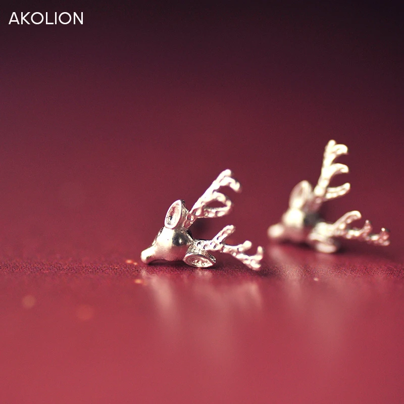 

AKOLION Christmas Gift Silver Elk Deer Antlers Stud Earrings For Women Silver-Jewelry Boucle D'oreille Factory price