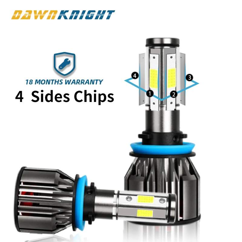 

4 Sides H7 Led Bulb 9005 9006HB4 H8 H9 H11 H7 Led Lamp 12000LM 6000K Turbo Cooling Car Led Headlight 360degree Illumination