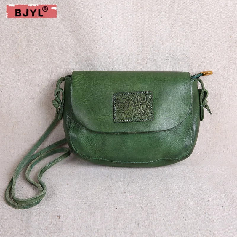 

BJYL New original handmade Genuine leather Women handbag female art simple shoulder vintage diagonal small square messenger bag