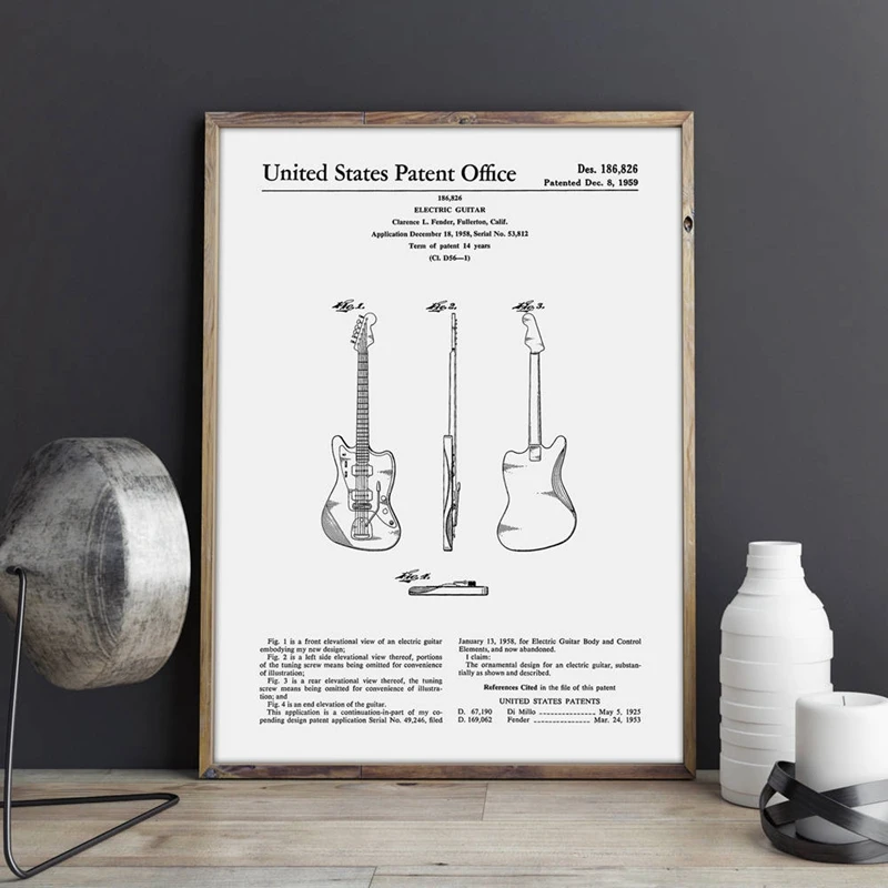 Jazzmaster Guitar Patent Poster Prints Music Decorations