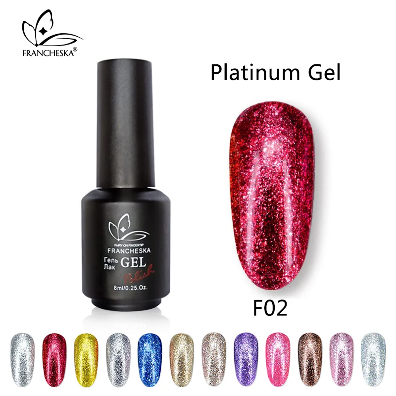 

Francheska glitter platinum gel shinny phosphor luminous powder coating oje gellak unas soak off bling nail gel polish