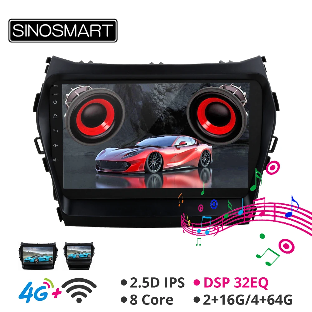 Sinosmart Android 8,1 автомобильный радиоприемник с навигацией GPS для hyundai IX45 2din 2.5D ips/QLED экран