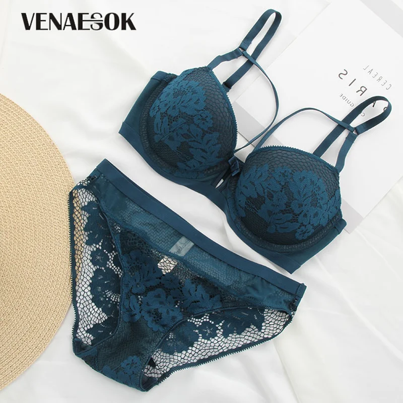 Classic Black Bandage Bra Panties Set Women Lingerie Embroidery Lace Brassiere Thick Push Up Bras Cotton Sexy Underwear Set New