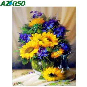 

AZQSD Diamond Embroidery Sunflowers Needlework Diamond Painting Flower Full Square Rhinestones Mosaic Floral Home Decoration